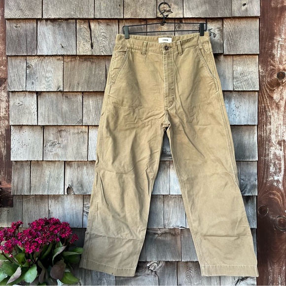 Buck Mason Tan High Waisted Wide Leg Cotton Pants - Picture 1 of 7